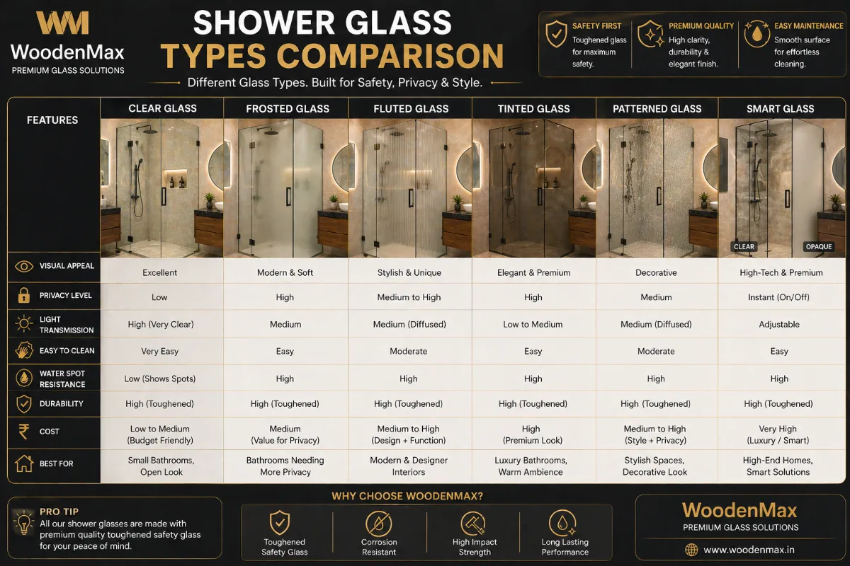 Types of bathroom shower glass